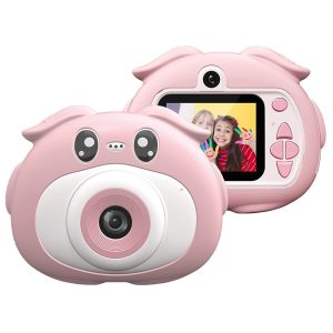 Детски фотоапарат STELS PiggyCam K300 с дизайн на прасенце в розов цвят, дигитален фотоапарат с екран и лесни за използване бутони за деца.