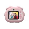 Детски фотоапарат STELS PiggyCam K300 в розово, изглед отзад с цветен екран за преглед на снимки и лесни за използване бутони за управление.