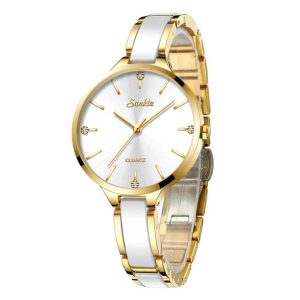 Дамски часовник Lige Ceramic Watch, Бял/Златист