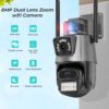 Изображение, показващо характеристиките на камера за наблюдение STELS UltraZoom SL80 с двоен обектив и 8MP резолюция.