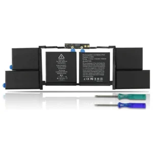 Нова литиево-йонна батерия модел A1953 за лаптоп Apple MacBook Pro 15″ (модели A1990 от 2018-2019г.). Снимката показва пълния комплект, включващ 6-клетъчната батерия и необходимите отвертки за извършване на смяната.