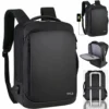 Черна раница за пътуване STELS SmartCarry 40 с ергономичен дизайн, функционални отделения и USB порт, подходяща за ръчен багаж в самолет.