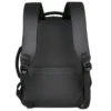 Черна раница за пътуване STELS SmartCarry 40, изглед отзад, ергономична с комфортни и регулируеми презрамки, идеална за самолетен ръчен багаж.