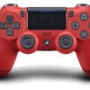 Червен джойстик за PS4 DualShock 4 в ергономична форма, с удобни бутони и аналогови стикове.