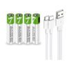 Комплект акумулаторни батерии STELS AAA с включени USB Type-C кабели за зареждане.