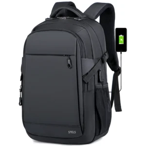 Ергономична раница STELS Waylix SW1 в черно с USB порт – подходяща за лаптоп до 15.6", пътувания и ръчен багаж със самолет