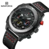 мъжки часовник naviforce с черен корпус и черна кожена каишка с червени конци